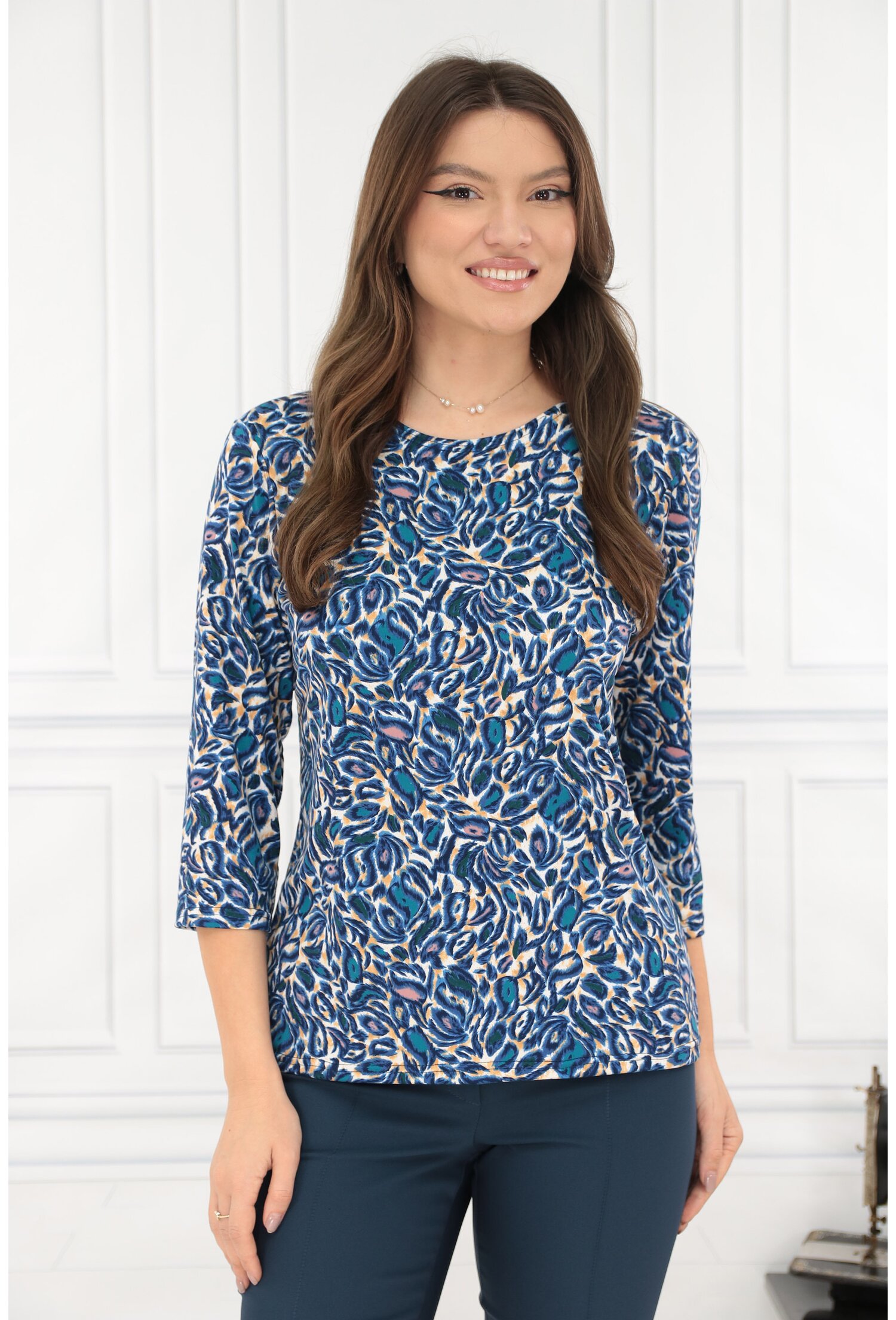 Bluza cu imprimeu abstract albastru-galben