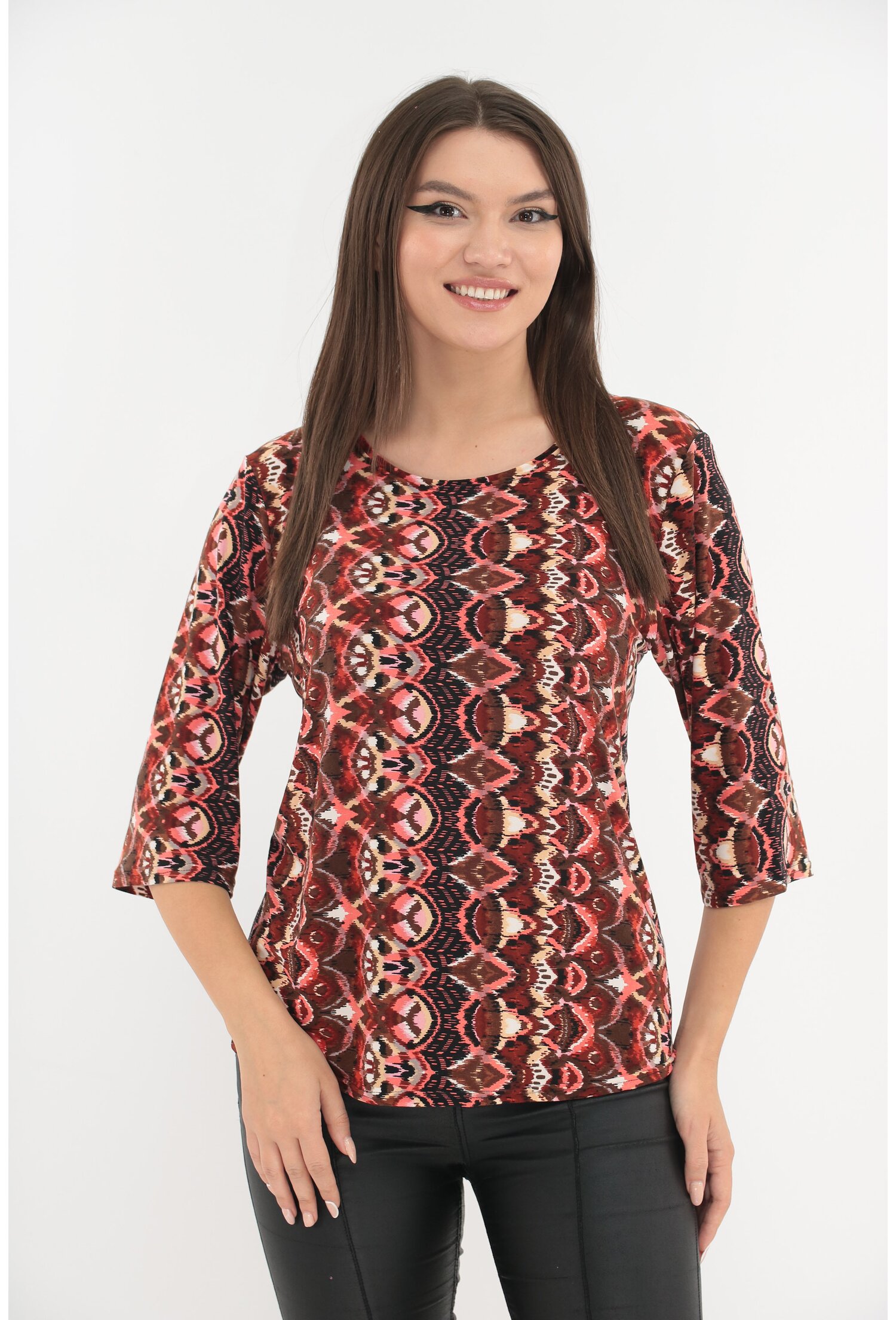 Bluza cu imprimeu abstract caramiziu
