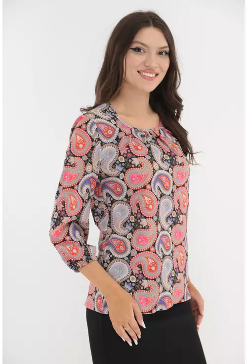 Bluza cu imprimeu abstract rosu-bej