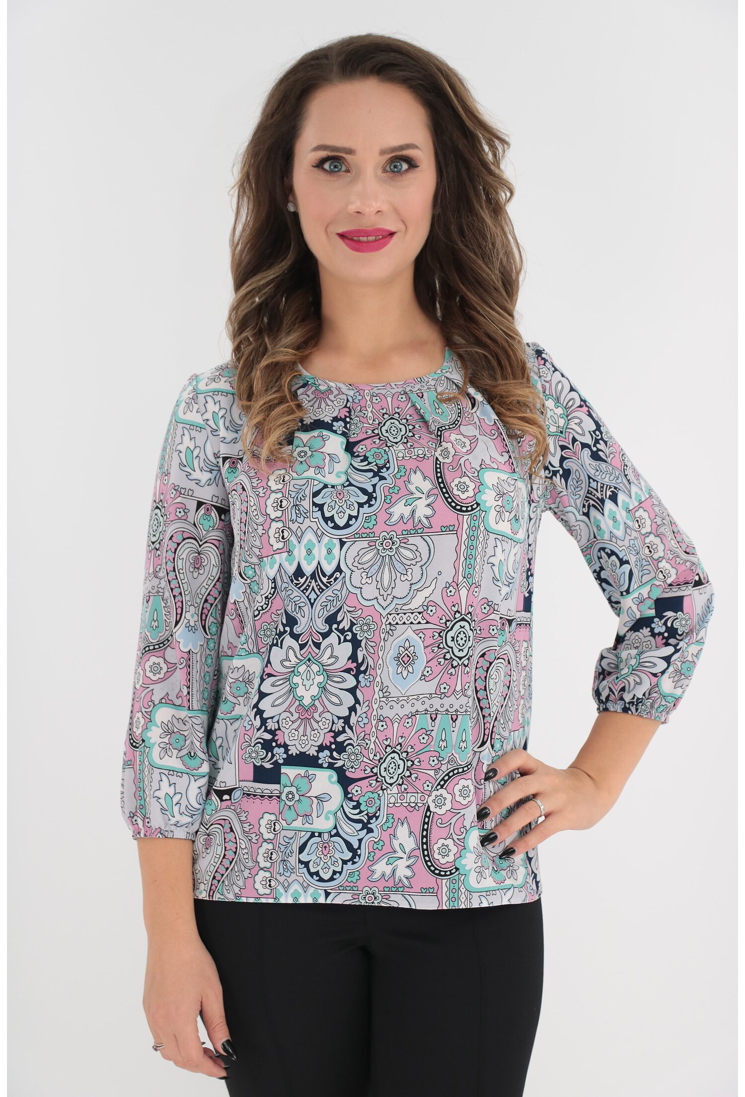 Bluza cu imprimeu geometric-floral roz