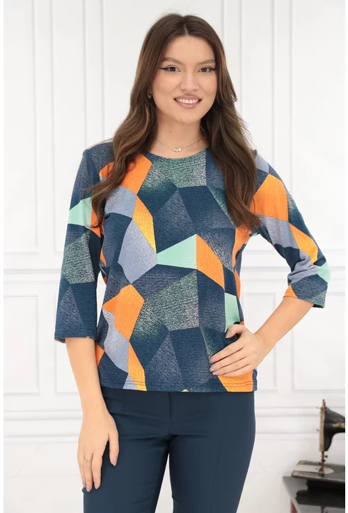 Bluza cu imprimeu geometric galben-albastru