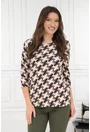 Bluza cu imprimeu geometric maro-bej