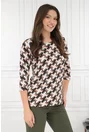 Bluza cu imprimeu geometric maro-bej