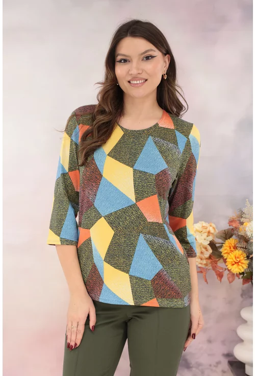 Bluza cu imprimeu geometric multicolor