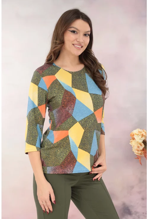 Bluza cu imprimeu geometric multicolor