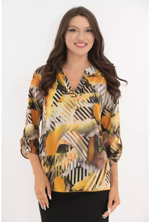 Bluza cu print abstract galben-maro