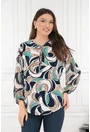 Bluza cu print abstract vernil-bej si fundita decorativa