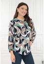 Bluza cu print abstract vernil-bej si fundita decorativa