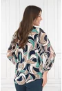 Bluza cu print abstract vernil-bej si fundita decorativa