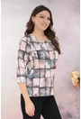 Bluza cu print geometric roz-gri