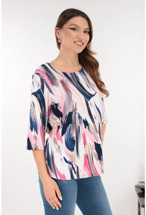 Bluza din bumbac cu imprimeu abstract roz-bleumarin