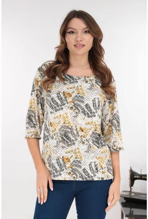 Bluza din bumbac cu print abstract gri-bej