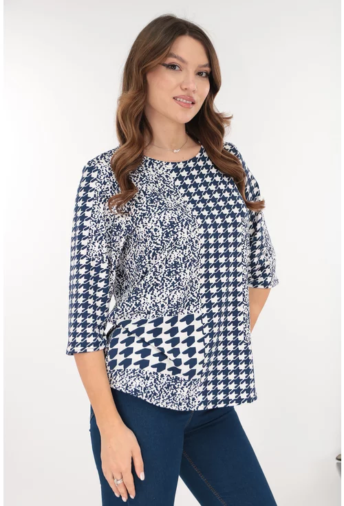 Bluza din bumbac cu print geometric albastru-alb