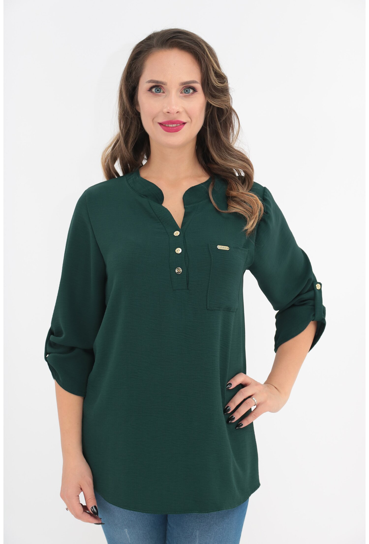 Bluza din bumbac verde cu bride la maneci
