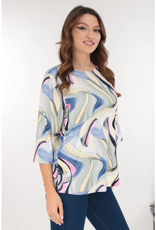 Bluza din bumbac vernil cu print abstract roz-albastru