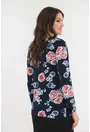 Bluza din jerse bleumarin cu flori maxi