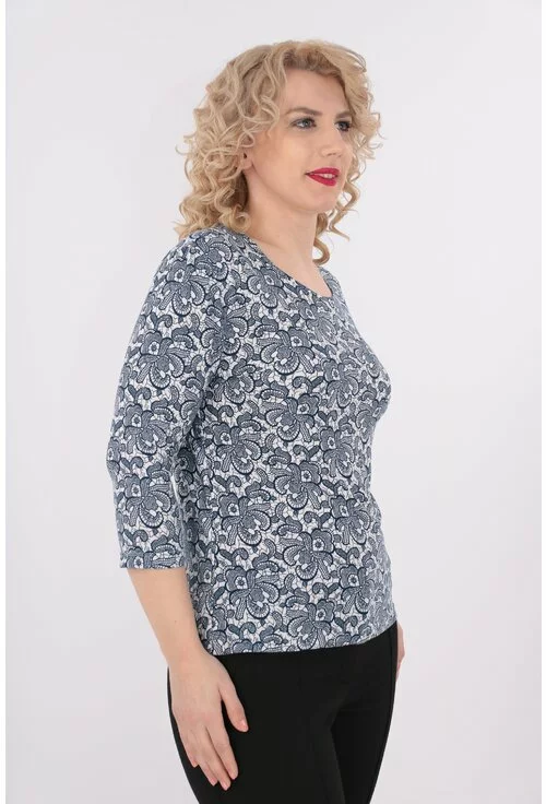 Bluza din tricot cu print floral bleumarin