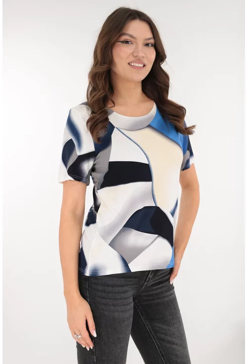 Bluza din vascoza cu desen abstract albastru-gri