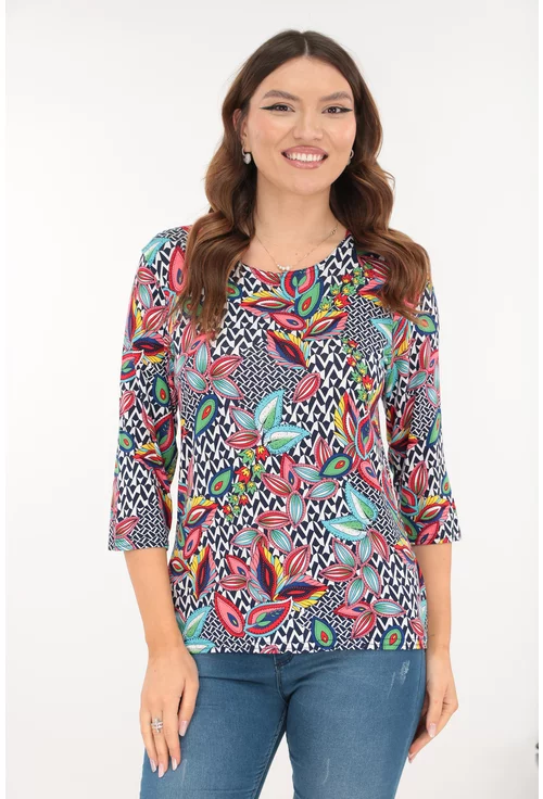 Bluza din vascoza cu desen abstract multicolor
