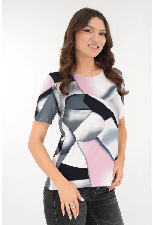 Bluza din vascoza cu desen abstract roz-gri