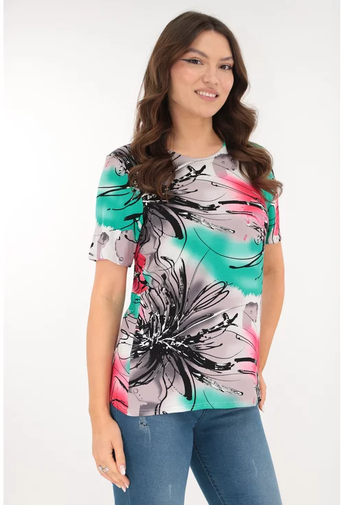 Bluza din vascoza cu desen abstract verde-rosu