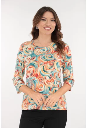 Bluza din vascoza cu imprimeu abstract bleu-orange