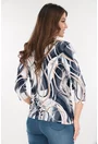 Bluza din vascoza cu imprimeu abstract bleumarin-alb
