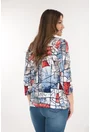 Bluza din vascoza cu imprimeu abstract rosu-albastru