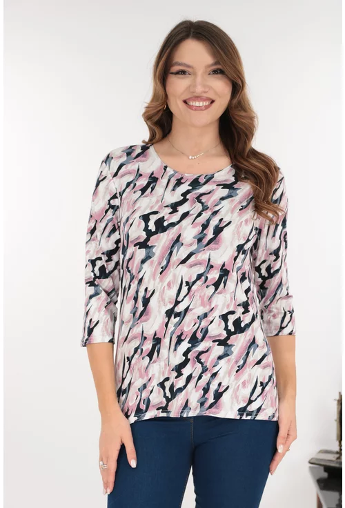 Bluza din vascoza cu imprimeu abstract roz-gri