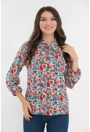 Bluza din vascoza cu imprimeu floral multicolor