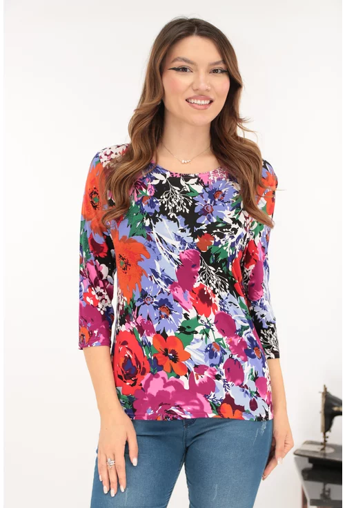 Bluza din vascoza cu imprimeu floral rosu-mov