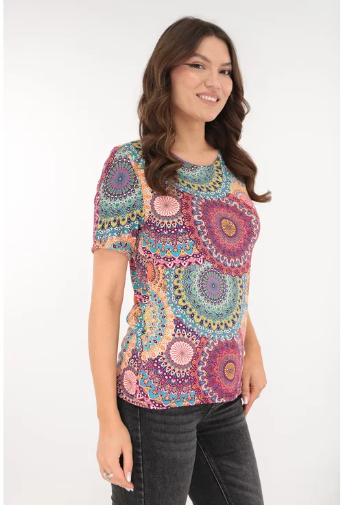 Bluza din vascoza cu print abstract caramiziu