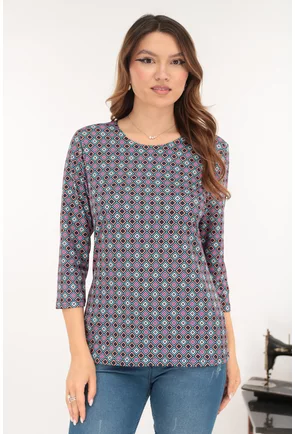 Bluza din vascoza cu romburi multicolore imprimate