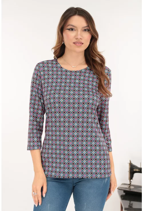 Bluza din vascoza cu romburi multicolore imprimate