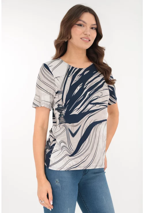 Bluza din vascoza gri cu desen abstract bleumarin