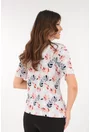 Bluza din vascoza gri cu desen floral rosu-bleumarin