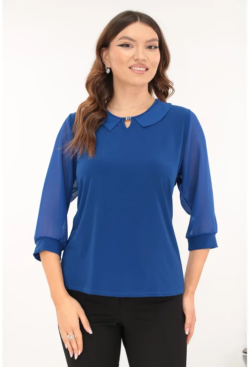 Bluza eleganta albastra cu guleras