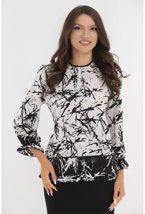 Bluza eleganta cu imprimeu abstract alb-negru