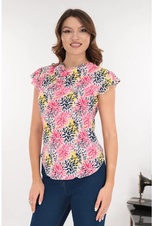 Bluza eleganta cu imprimeu floral roz-gri