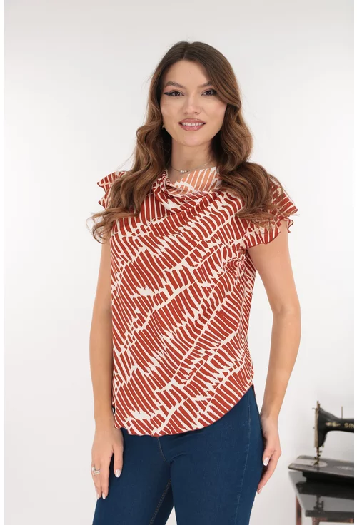 Bluza eleganta cu imprimeu geometric bej-caramiziu