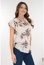 Bluza eleganta din voal ivory cu print floral roz