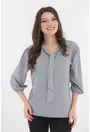 Bluza eleganta gri cu fundita la decolteu