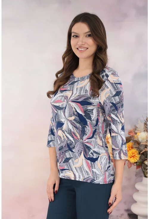Bluza gri cu imprimeu floral caramiziu