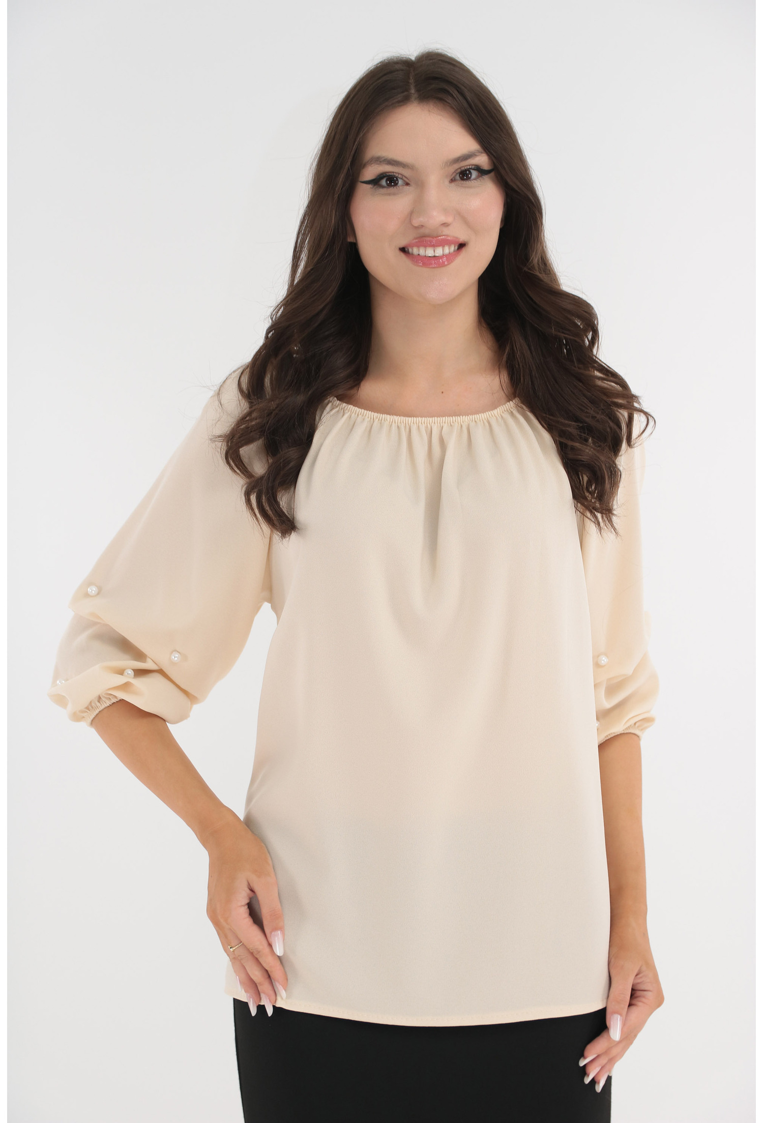 Bluza ivory cu maneci bufante si perlute
