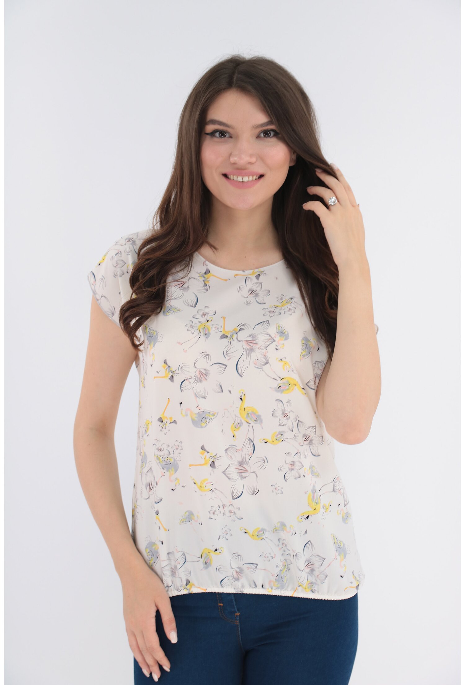 Bluza ivory cu print abstract galben - Bluze casual