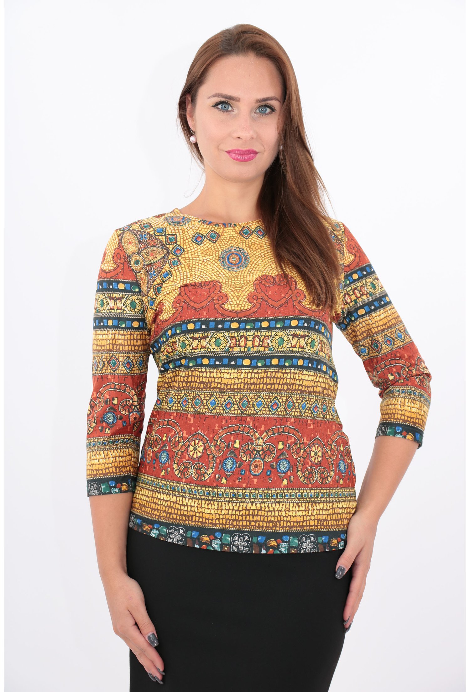 Bluza mustar din tricot cu bordura