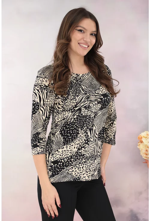 Bluza neagra cu animal print bej