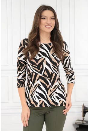 Bluza neagra cu imprimeu abstract bej-alb