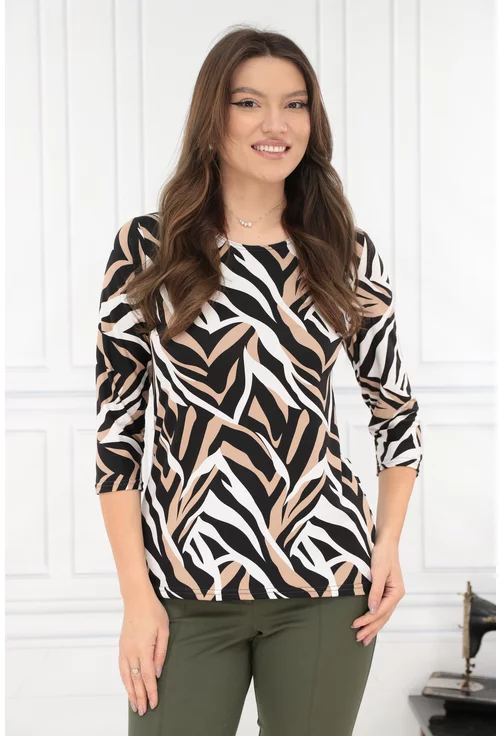 Bluza neagra cu imprimeu abstract bej-alb