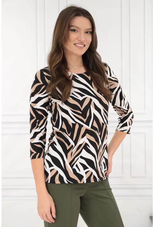 Bluza neagra cu imprimeu abstract bej-alb